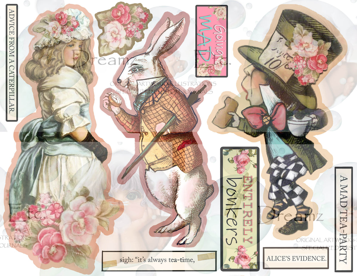 Tea Time Collage - Digital Journal Kit - Ephemera & Journal Cards