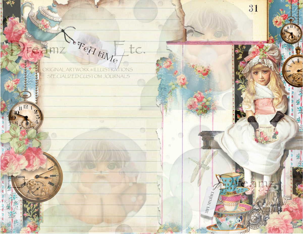 Tea Time Collage - Digital Journal Kit - Designer Lined Journal Papers