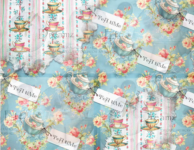 Tea Time Collage - Digital Journal Kit - Designer Background Papers