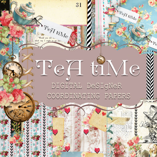 Tea Time Collage - Digital Journal Kit - Designer Background Papers