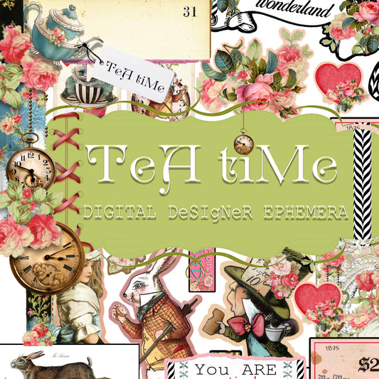 Tea Time Collage - Digital Journal Kit - Ephemera & Journal Cards