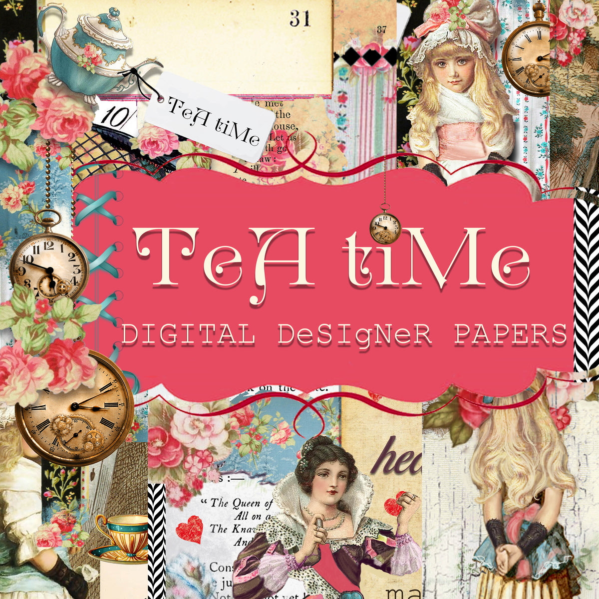 Tea Time Collage - Digital Journal Kit - Bundle Pack