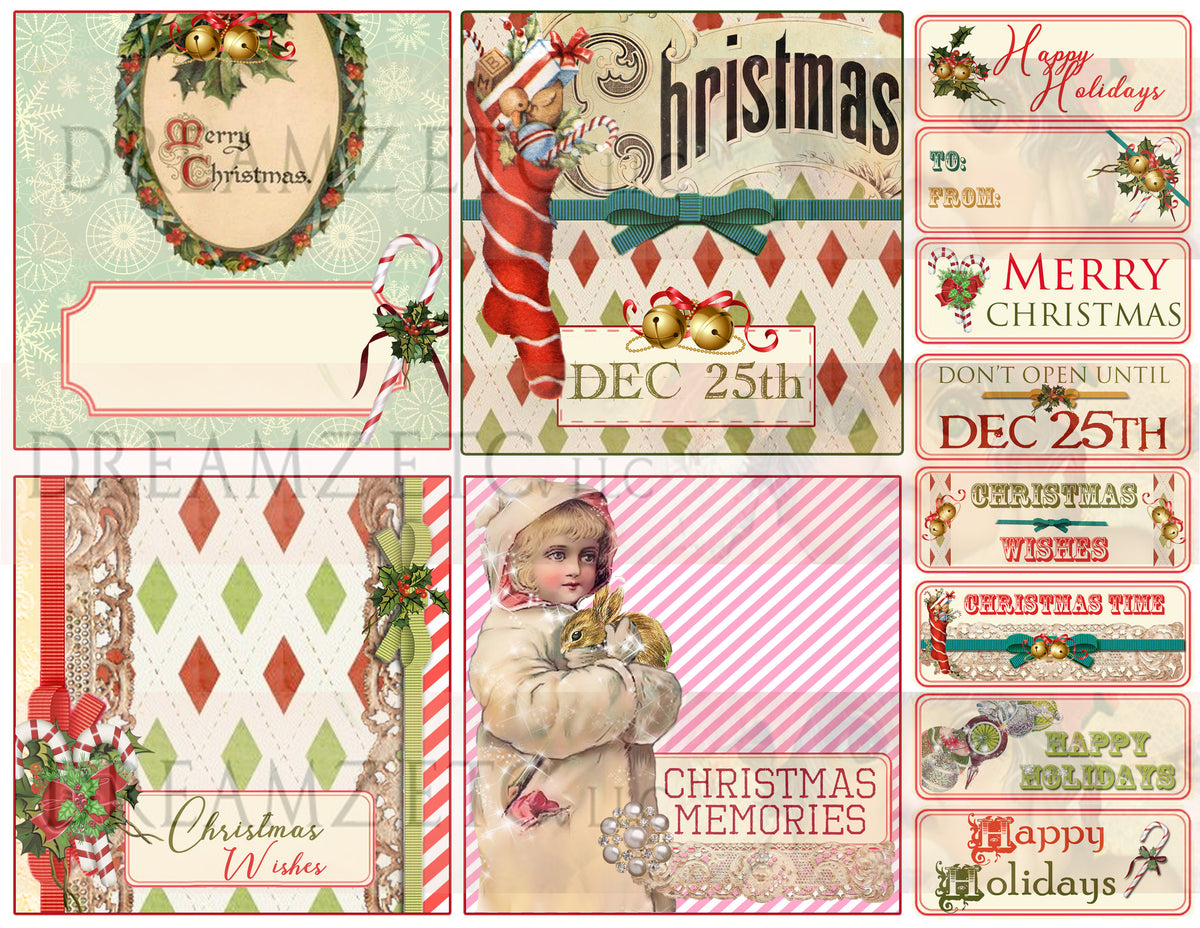 Vintage Christmas Charm - Digital Bundle Pack - Digital Journal Kit