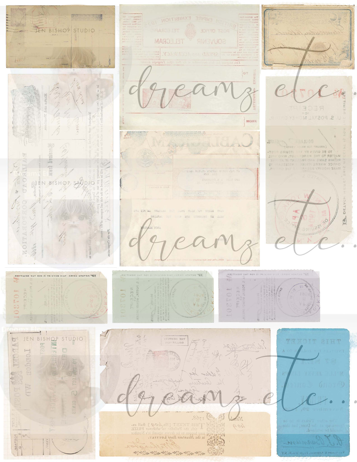 Vintage Stained Papers & Receipts (Bundle) - Digital