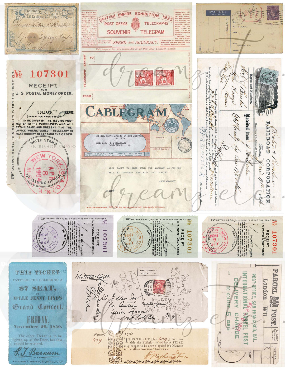 Vintage Stained Papers & Receipts (Bundle) - Digital