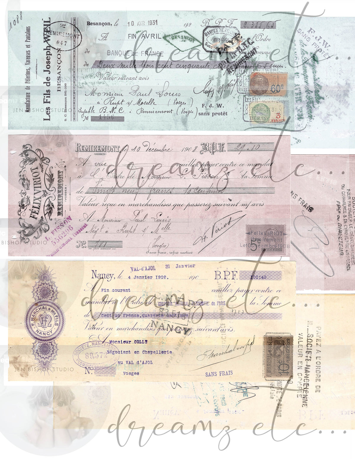 Vintage Stained Papers & Receipts (Bundle) - Digital