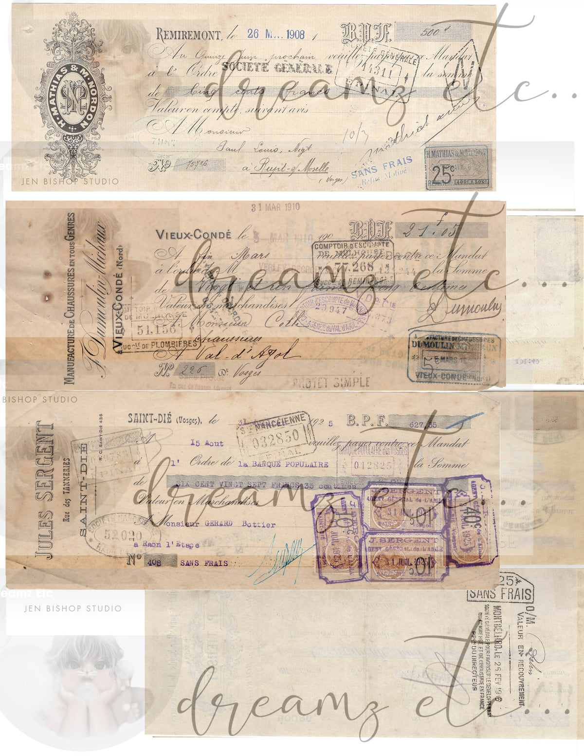 Vintage Stained Papers & Receipts (Bundle) - Digital