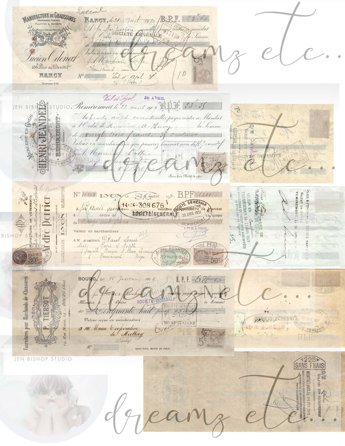 Vintage Stained Papers & Receipts (Bundle) - Digital
