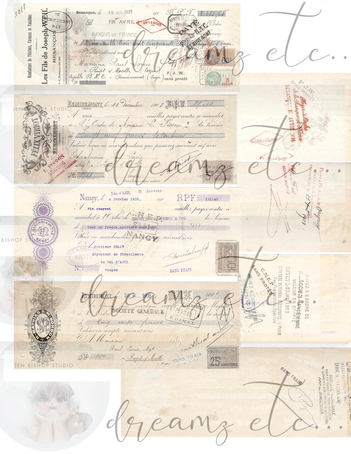 Vintage Stained Papers & Receipts (Bundle) - Digital
