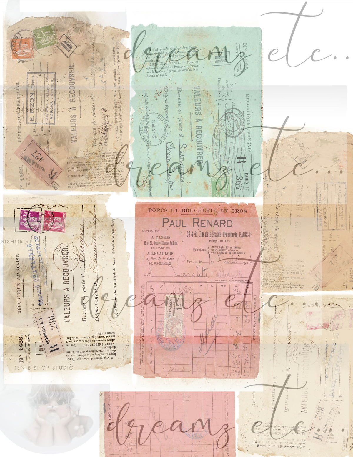 Vintage Stained Papers & Receipts (Bundle) - Digital