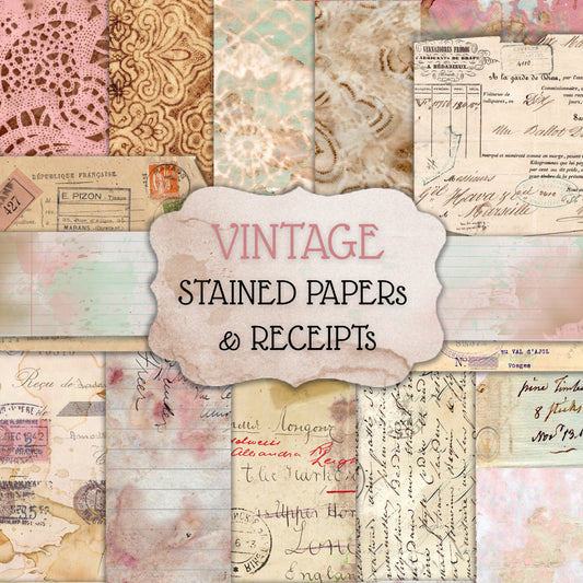 Vintage Stained Papers & Receipts (Bundle) - Digital