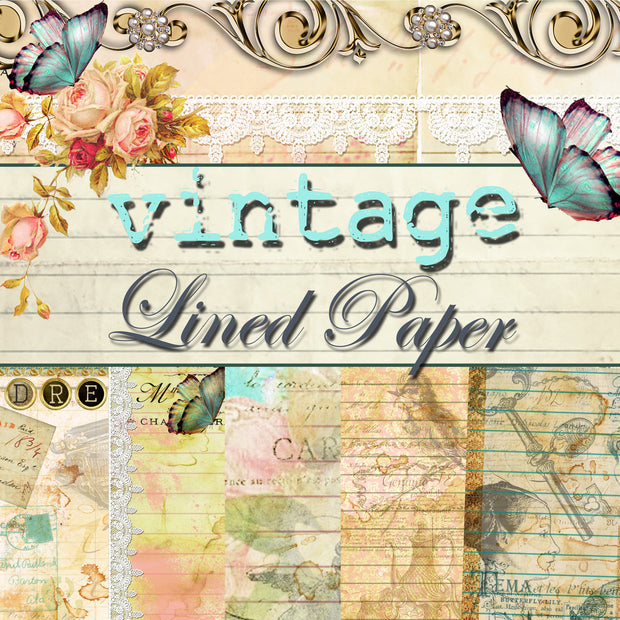 Vintage Lined Journal Paper Pack - Digital - 10 Designs