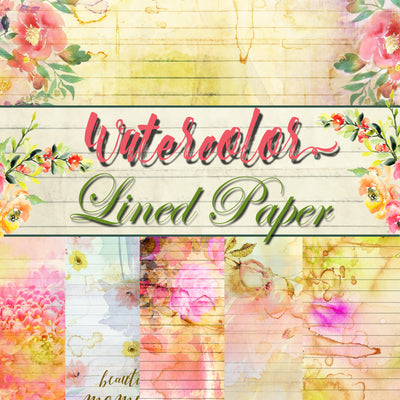 Watercolor Lined Journal Paper Pack - Digital - 10 Designs