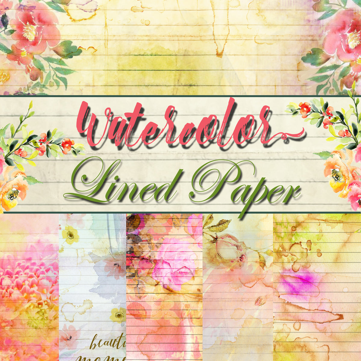 Lined Journal Paper Pack Bundle - 50 Lined Papers/Designs